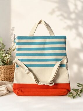 Pureology Striped Canvas Backpack in Blue and Orange